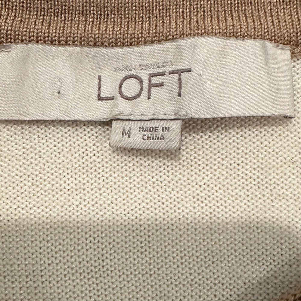 LOFT Womens Medium Wool Blend Beaded Collared Sweater Camel Beige Cream Jewel - Picture 5 of 12